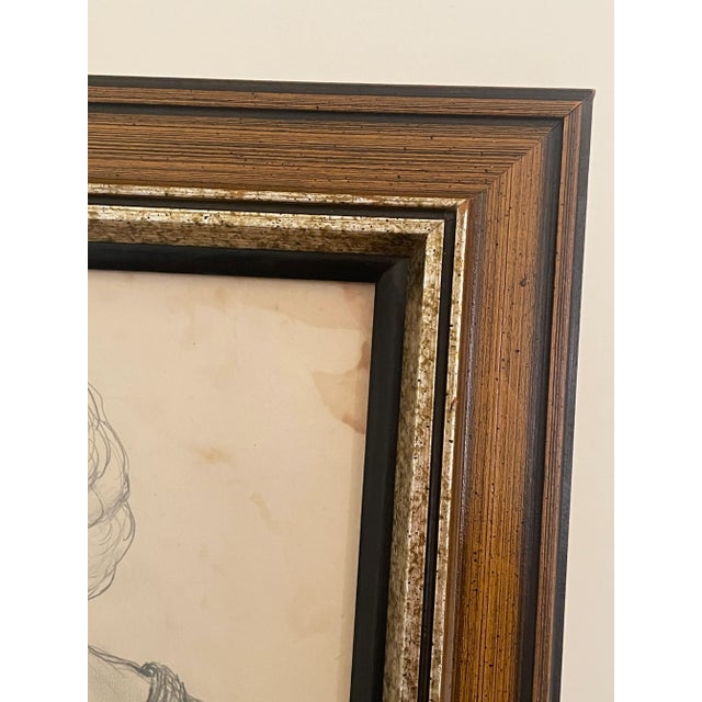 Ebony Classical Female Portrait Original Framed Pencil Drawing on Paper For Sale - Image 8 of 10