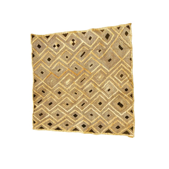 African Vintage African Square Tribal Kuba Kasai Raffia Textile 24" by 24" For Sale - Image 3 of 5