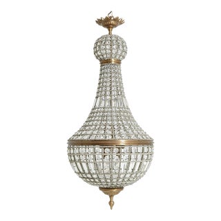 Monumental Hollywood Regency Crystal & Bronze Beaded Chandelier For Sale