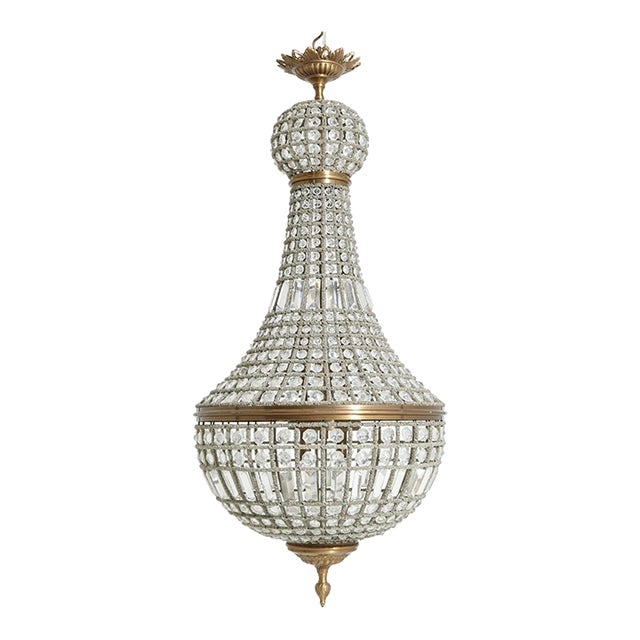 Monumental Hollywood Regency Crystal & Bronze Beaded Chandelier For Sale