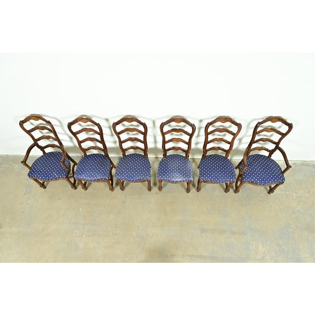 1960s Century Furniture French Country Carved Solid Oak Ladder Back Dining Chairs, Set of Six For Sale - Image 5 of 13