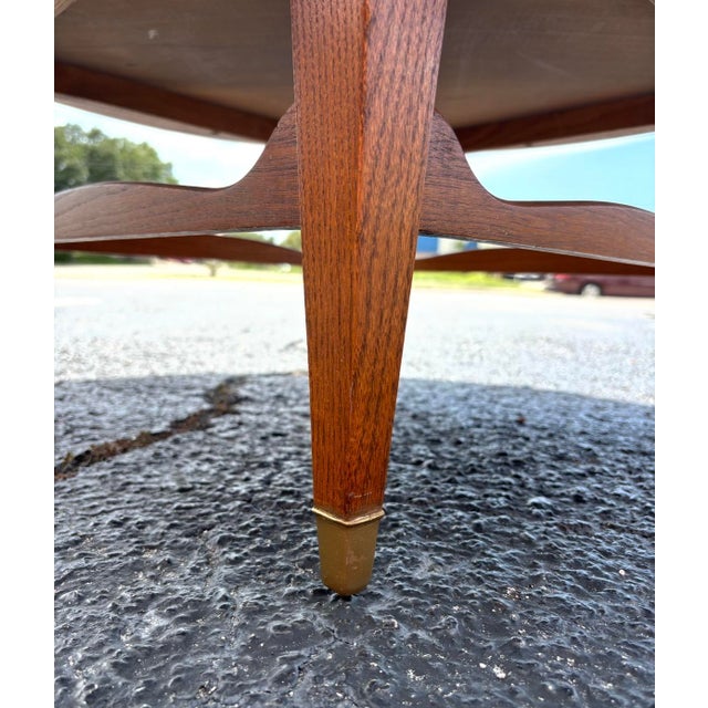 Brown Refinished Mid Century Round Parquetry Coffee Table For Sale - Image 8 of 8