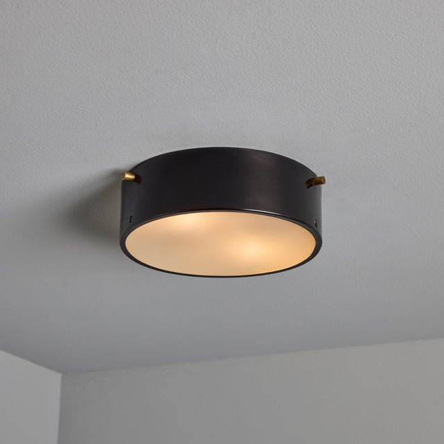 Stilnovo 1960s Round Black Metal and Opaline Glass Ceiling Lamp by Bruno Gatta for Stilnovo For Sale - Image 4 of 16