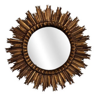 Mid-Century Baroque Italian Sunburst Giltwood Wall Mirror, 1940s For Sale