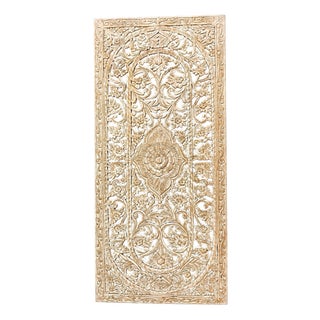 Vintage Carved Jali Barn Door | Whitewashed Patina Room Divider 80x36 For Sale
