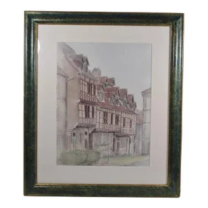 French School of the 20th Century Watercolor "Half-Timbered Houses"