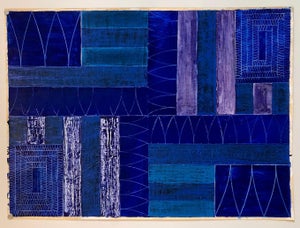 Joan Kahn, Joan Kahn Indigo Denim Blue Color Abstract Expressionist Modernist Oil Painting, c.1980's