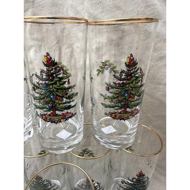Vintage set of 8 Spode Christmas Tree Tumblers. Perfect for the Holidays. Tree on front with holy on back. Gold rim at...