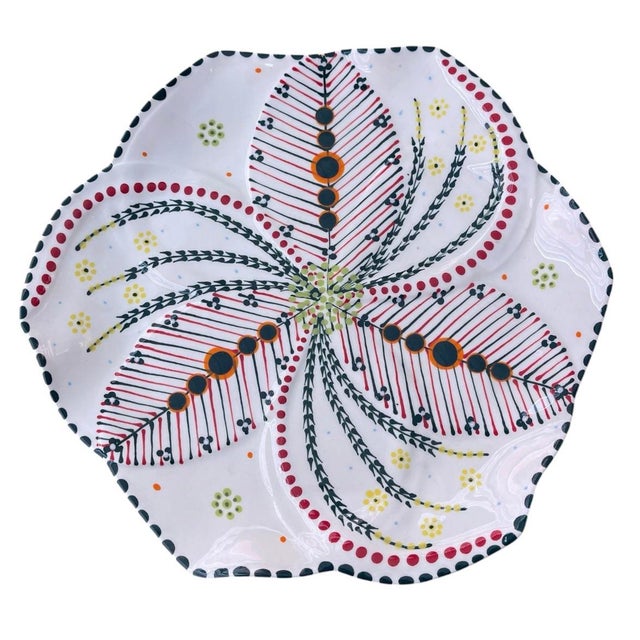 Hand-Painted South African Art Pottery Botanical Pinwheel Plates - Set of 6 For Sale - Image 4 of 12
