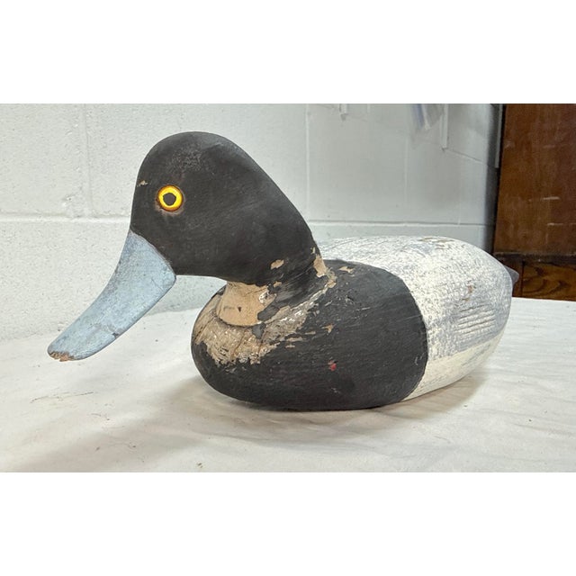 Antique Hand Carved Wood Folk Art Bluebill Drake Duck Decoy Bird Sculpture For Sale - Image 12 of 12
