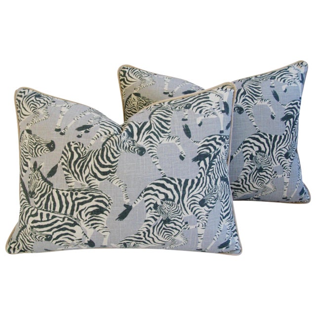 Custom Safari Zebra Linen & Velvet Down/Feather Pillows 24" x 18" - Pair For Sale - Image 9 of 9