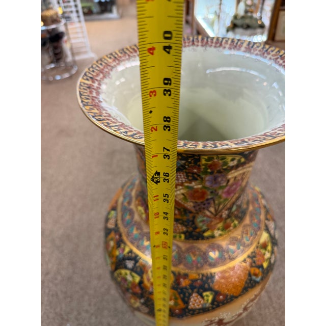 Ceramic Vintage Japanese Satsuma Moriage Style Embossed Hand Painted Floor Vase 37in For Sale - Image 7 of 8