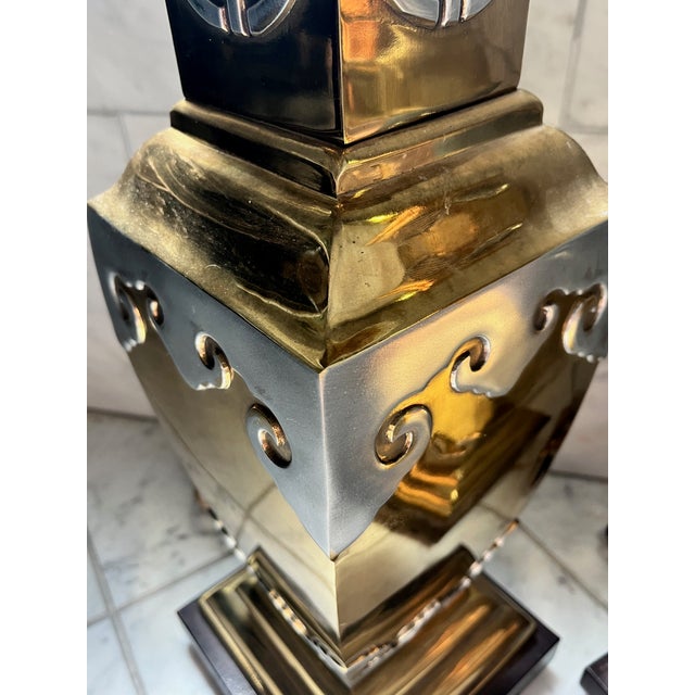 Late 20th Century Chinoiserie Brass Table Lamps - a Pair For Sale - Image 9 of 18