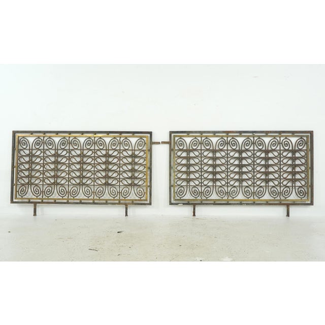 Black Mid 20th Century Pair of European Hollywood Regency Wrought Iron & Brass Grills For Sale - Image 8 of 10
