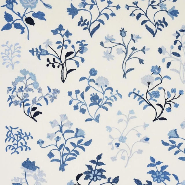 Schumacher Raleigh Embroidery Fabric in Cornflower For Sale