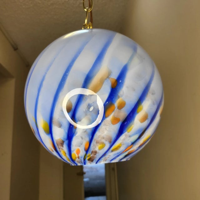 Folk Art Vintage Blue Swirled Hand Blown Pendants - a Pair For Sale - Image 3 of 9