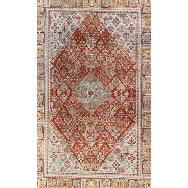 Early 20th Century Early 20th Century Antique Persian Joshegan Rug With Geometric Medallion Design in Rust and Ivory For Sale - Image 5 of 11