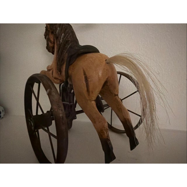 Antique Toy Hand Carved Horse Tricycle - Wood And Metal with Leather Saddle For Sale In Milwaukee - Image 6 of 7