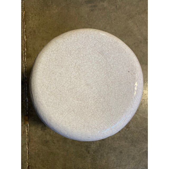 White Mid Century Glazed Terra-Cotta Tassel Italian Stool For Sale - Image 8 of 10