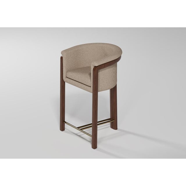 Agnes Bar Stool in Walnut and Teal Wool Fabric by Javier Gomez For Sale - Image 6 of 6