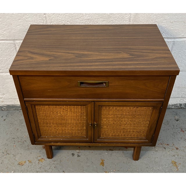 Mid-Century Modern Mid-Century Modern Walnut Cabinet Nightstand With Cane Doors For Sale - Image 3 of 13