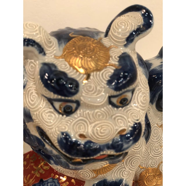 Chinoiserie Vintage Blue and White Foo Dogs - a Pair For Sale - Image 3 of 11