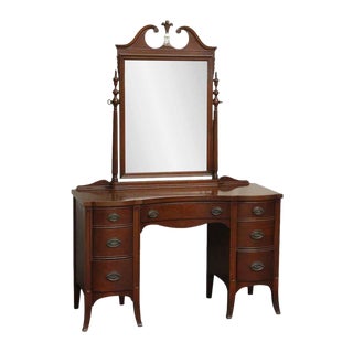 Dark Wood Vanity With Mirror For Sale