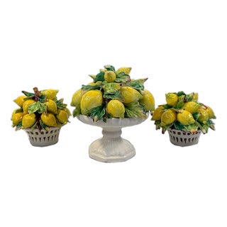 Vintage Petite Italian Majolica Lemon Topiary Set of Three For Sale