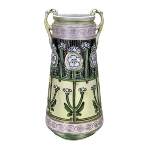 Antique Japanese Nippon Porcelain Double Handle Floral Motif Vase