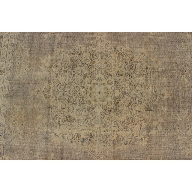 Distressed Turkish Rug With Floral Design in Taupe, Gray, Brown and Ivory For Sale In Atlanta - Image 6 of 9