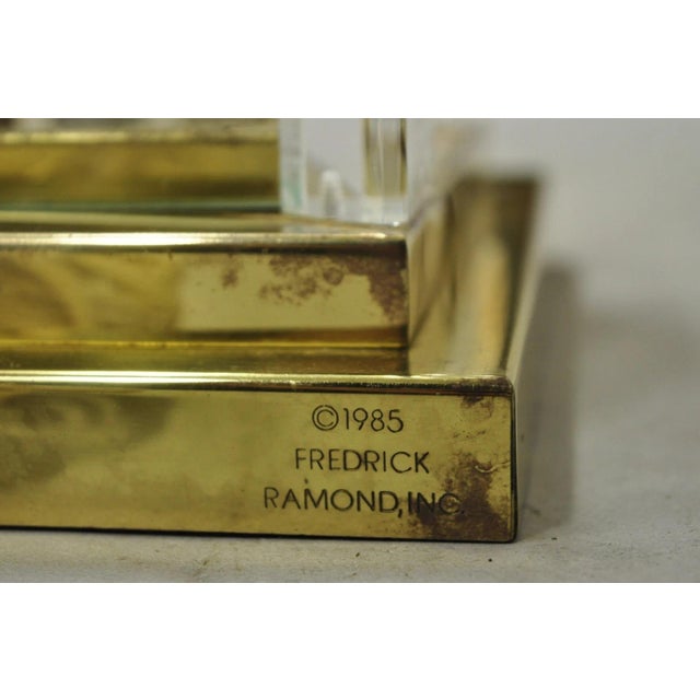 Vintage 1980s Fredrick Ramond Etched Lily Design Lucite Glass & Brass Table Lamp For Sale - Image 9 of 12