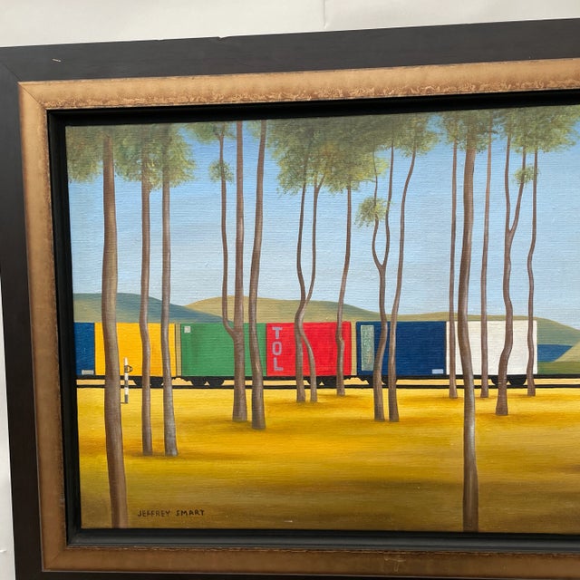 2000 - 2009 Contemporary Train and Landscape Painting In the Style of Jeffrey Smart, Framed For Sale - Image 5 of 10