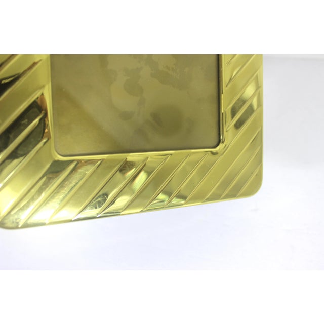 Gold 80’s 5x7 Rectangular Striped Brass Picture Frame With Black Velvet Back, Table Top For Sale - Image 8 of 9