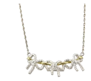 Tiffany & Co. Three Wire Ribbon Bow 18k Gold & Sterling Silver Necklace