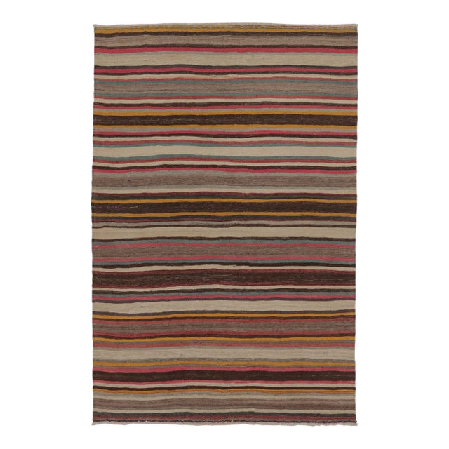 Vintage Persian Kilim, Horizontal Stripes With Bright Accents - Rug & Kilim For Sale