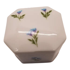 Petite Vintage Ceramic Trinket Box, Lidded With Transfer Flowers