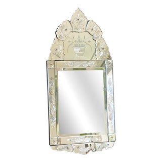 Antique Venetian Italian Ornate Beveled Murano Etched Glass Wall Mirror, 1930s For Sale