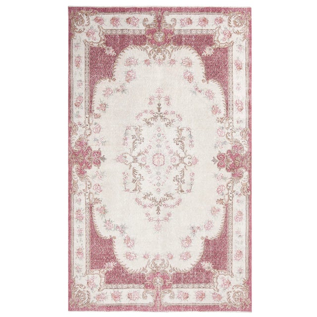 1960s Vintage Distressed Oushak Rug - 6′7″ × 10′11″ For Sale