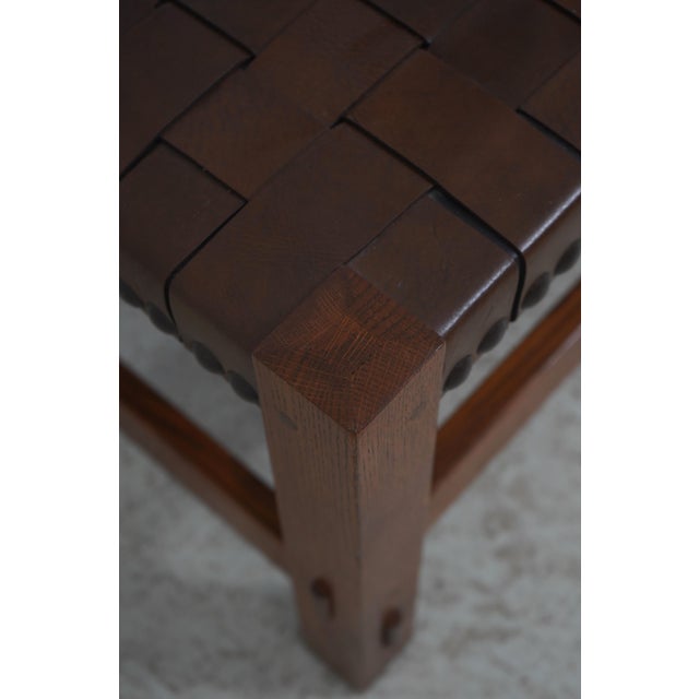 Stickley Mission Oak Leather Woven Seat Bench For Sale In Philadelphia - Image 6 of 15