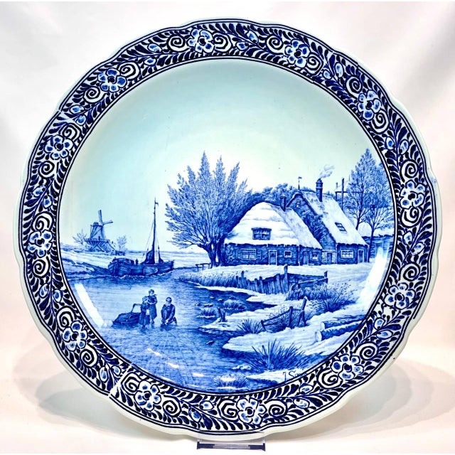 Large Delft blue wallboard with representation of J Sonneville 40cm, by Boch