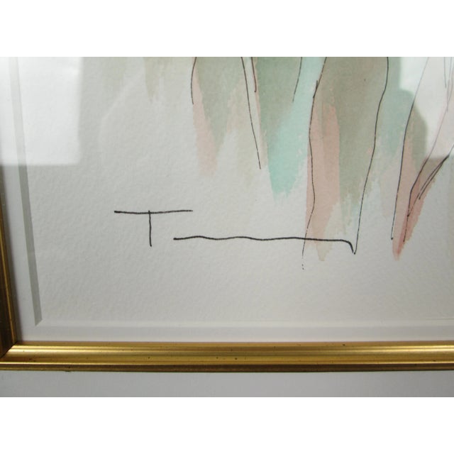 White Itzchak Tarkay Watercolor Painting "Vintage Fashion" Signed Framed For Sale - Image 8 of 9