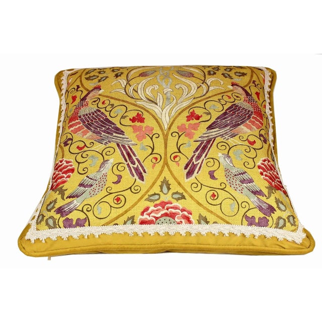 Textile Vintage 1895s Linen & Velvet Bordered Pillow With Fringe Trim and Piping For Sale - Image 7 of 13