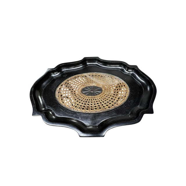Late 20th Century Black Rattan and Cane Tray Table For Sale - Image 5 of 5