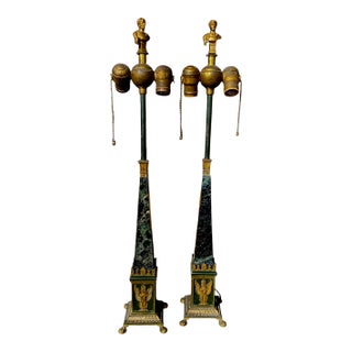 Pair of Signed Oscar Bruno Bach Neo Classical Style Marble and Bronze Lamps For Sale