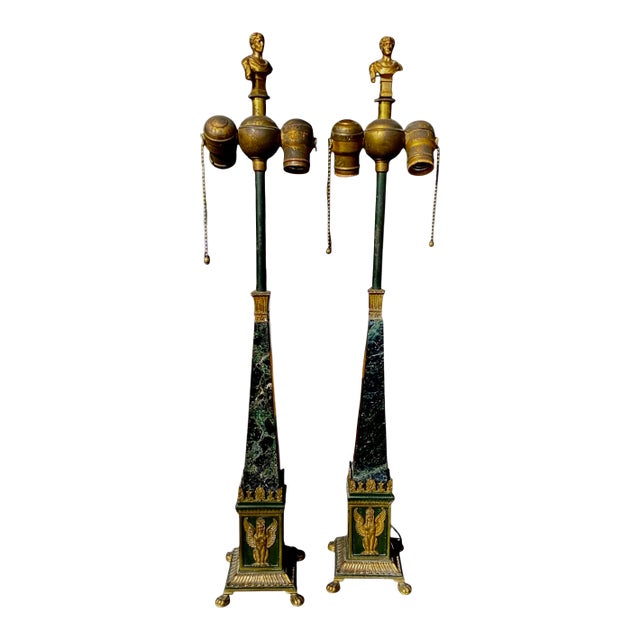 Pair of Signed Oscar Bruno Bach Neo Classical Style Marble and Bronze Lamps For Sale