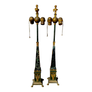 Pair of Signed Oscar Bruno Bach Neo Classical Style Marble and Bronze Lamps