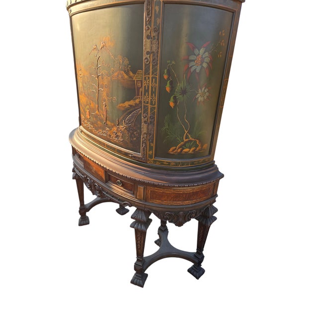 1900 - 1909 Antique Chinoiserie Curio Cabinet Hutch Vitrine Breakfront Vernis Martin Style For Sale - Image 5 of 18