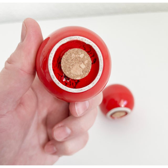 1960s 1960s Italian Tomato Red Ceramic Salt and Pepper Shakers For Sale - Image 5 of 7