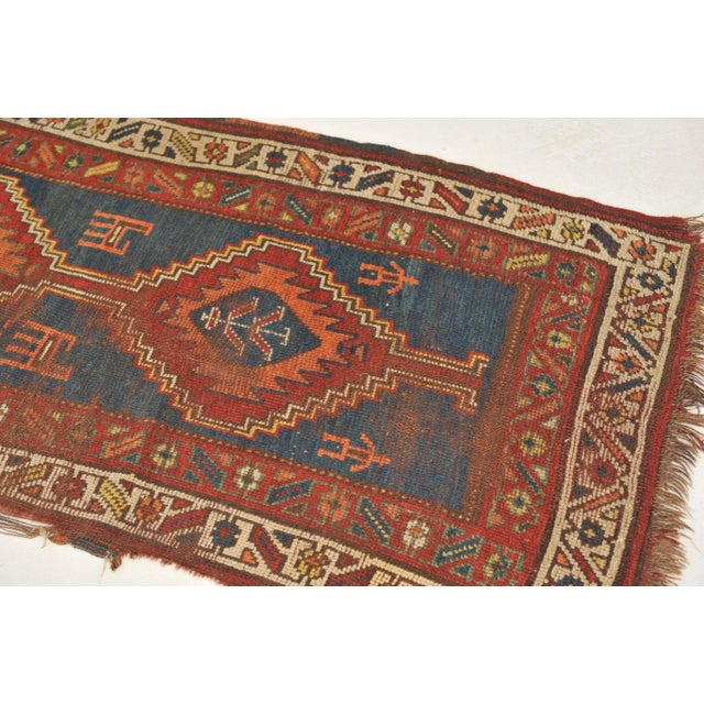 Textile 1930s Nomadic Blue, Terracotta, Red and Camel Runner Rug , 3.2 x 8.9 For Sale - Image 7 of 11
