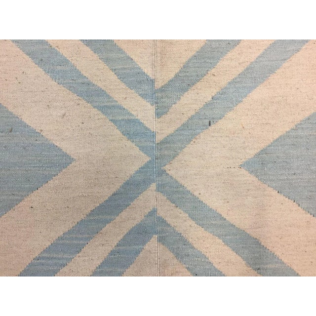 Beige Vintage Turkish Blue & Beige Wool Square Tribal Kilim Rug, 1960s For Sale - Image 8 of 11